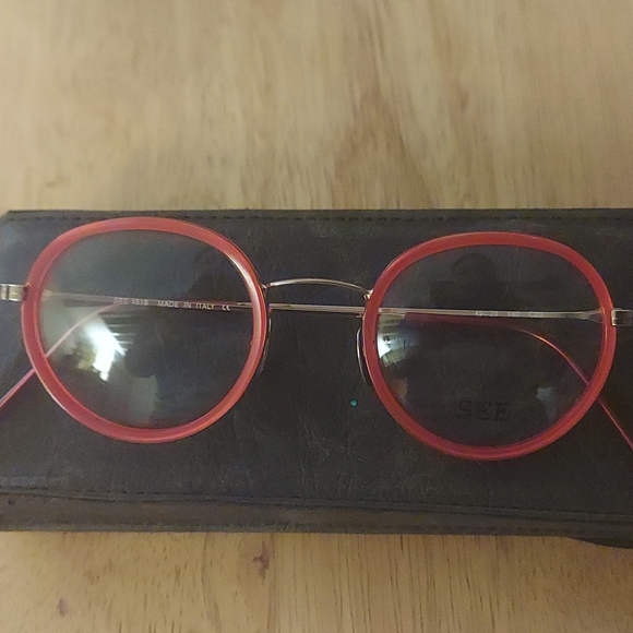 SEE Eyewear Frames Red/Gold Round - Picture 3 of 6